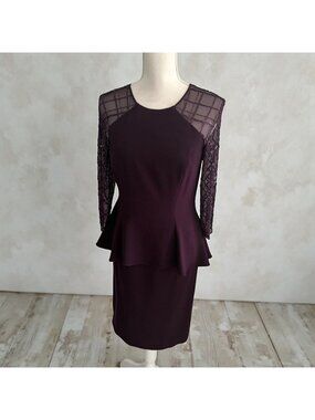 DAYMOR Purple Sheer Beaded Long Sleeve Dress Size 4